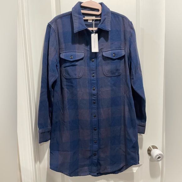 Outerknown Blue Plaid Shirt Dress Shacket Size S - Picture 2 of 4